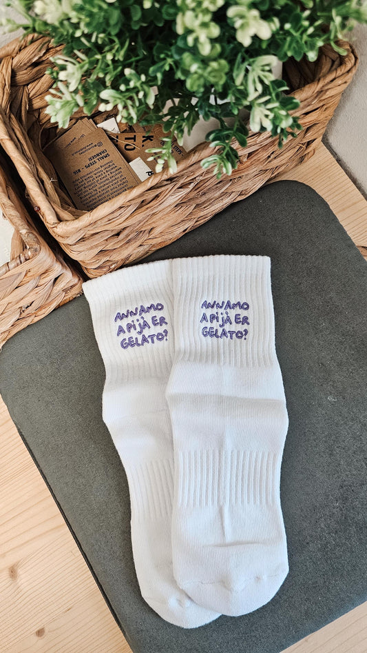 Tynora Unisex Custom Embroidered White Socks . Personalized Crew Socks with Stretch Cotton Blend